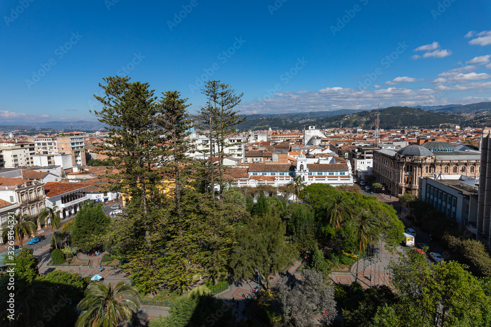 View of the city of Cuenca, Ecuador, with it's many churches at sunny summer day. South America.