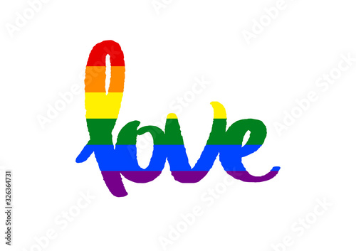 Love hand drawn lettering with LGBT rainbow flag pattern