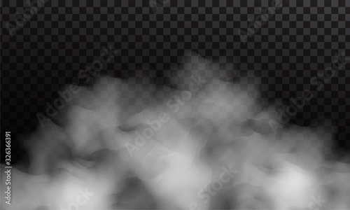 White fog or smoke isolated on dark transparent background