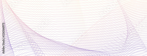 Abstract template with red, purple net pattern. Tangled subtle curves. Art line design. White background. Pastel watermark. Vector guilloche. Colored web banner, cheque, ticket, coupon, voucher. EPS10