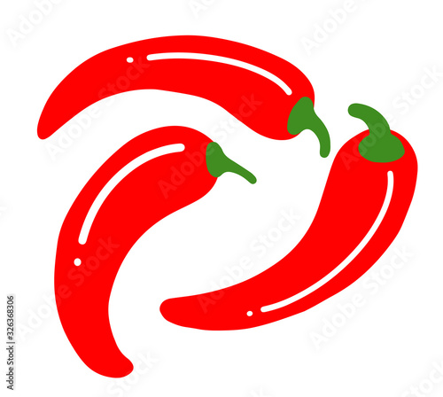 three Spicy chili peppers simple vector illustration