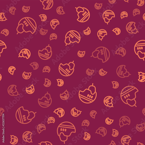 Brown line Hockey helmet icon isolated seamless pattern on red background. Vector Illustration photo