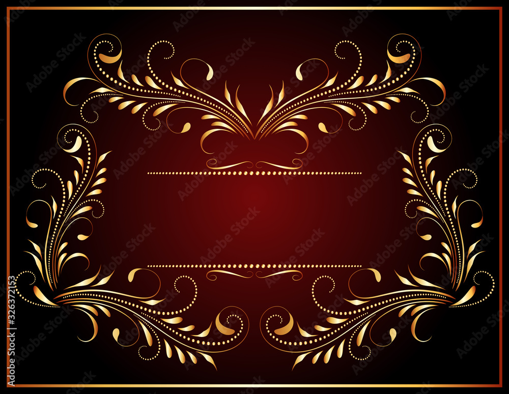 Decorative vintage frame with golden floral ornament and border in victorian style for decor booklet cover, invitation, congratulations or presentation