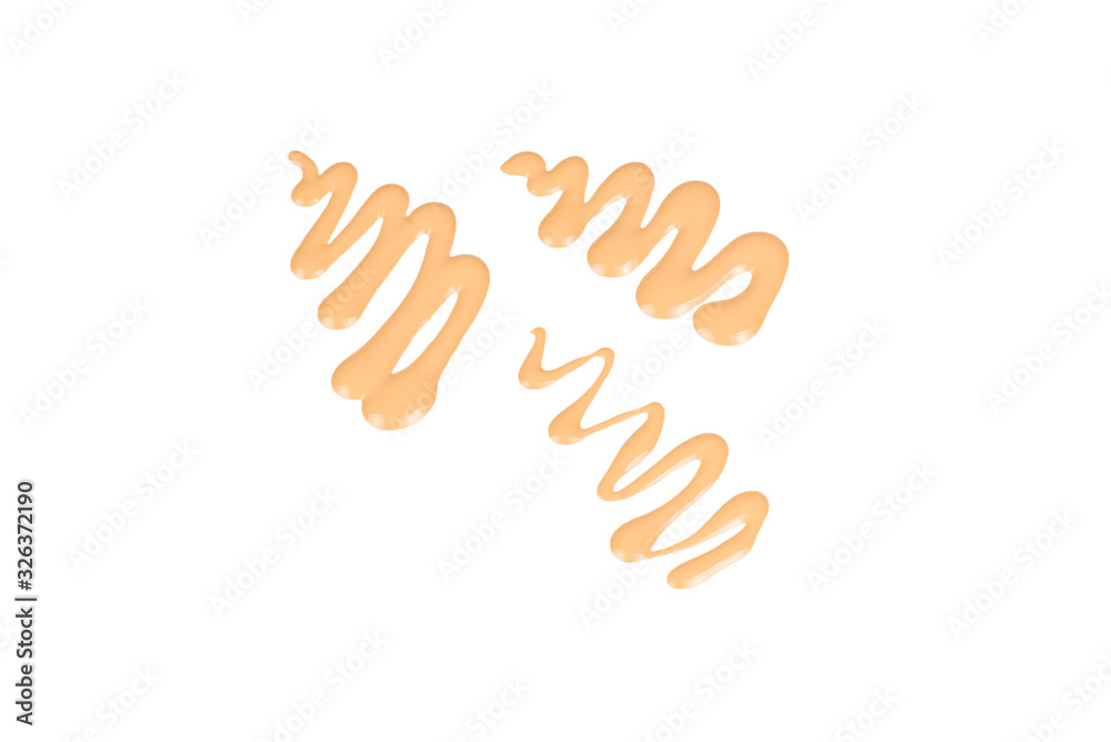 Liquid foundation swatch isolated on white background. Close Up of makeup cream sample. Liquid foundation swatch isolated on white background. Close Up of makeup cream sample.