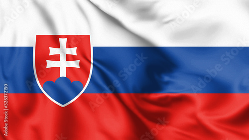 Slovakia flag blowing in the wind. Background texture. 3d Illustration. photo