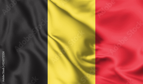 Belgium flag blowing in the wind. Background texture. Brussels, Belgium. 3d Illustration.
