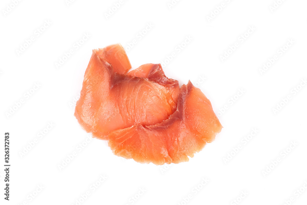Slices of tasty salmon fillet isolated on white background. Slices of tasty salmon fillet isolated on white background.