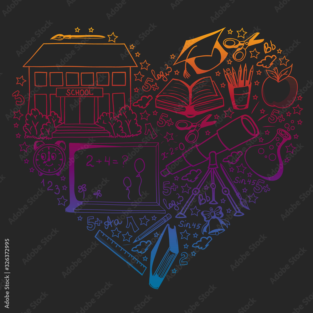 Vector pattern with school icons. Back to school. Geography, geometry, mathematics, physics, chemistry, astronomy Vector pattern with school icons. Back to school. Geography, geometry, mathematics, physics, chemistry, astronomy