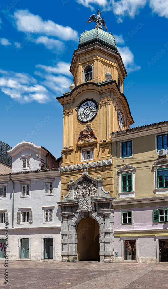 The city clock tower on the main street of Rijeka