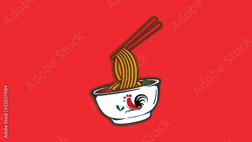 Vector chicken noodles, noodles with chopsticks in a bowl.