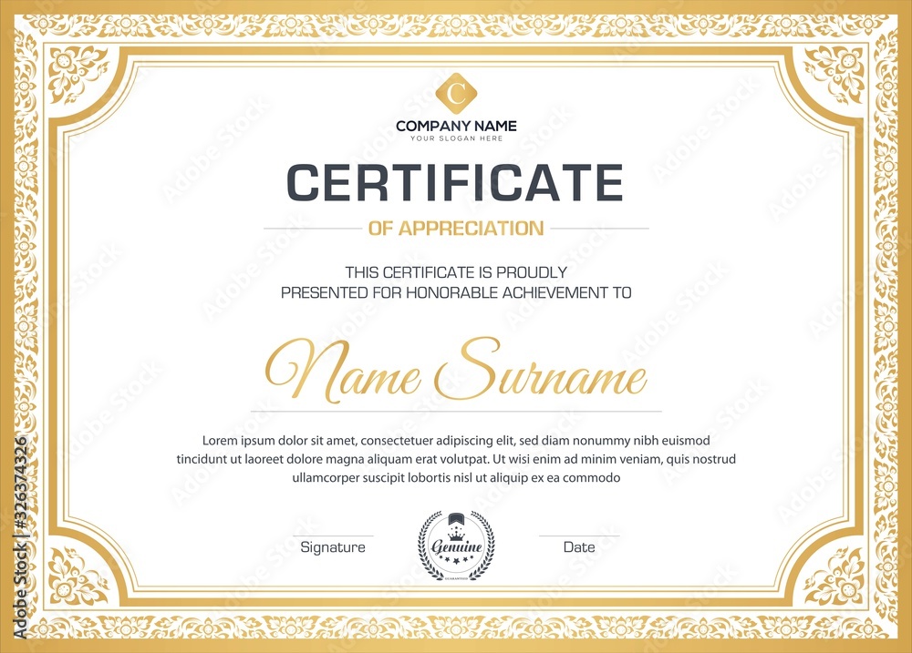 Modern golden certificate for corporate companies and all types business and other sectors