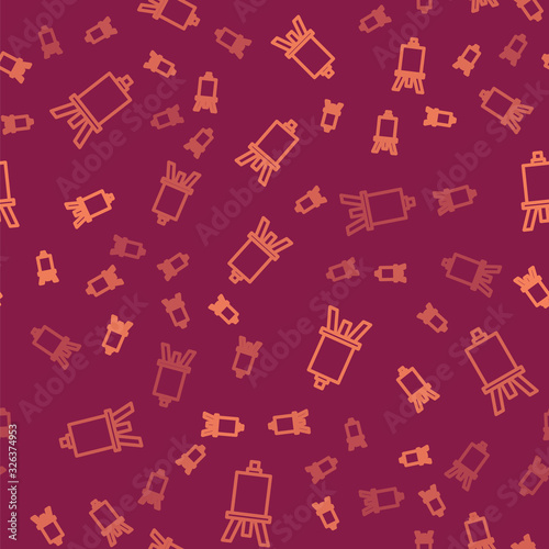 Brown line Wood easel or painting art boards icon isolated seamless pattern on red background. Vector Illustration