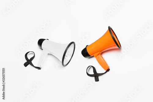 Electronic Megaphone Mockup on white background. Loud-speaking device.Bullhorn public address megaphone.High resolution photo.