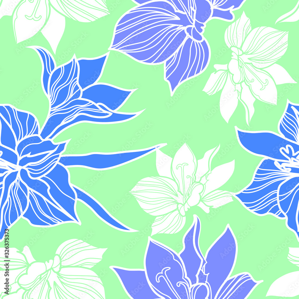 Fototapeta premium Vector seamless black and white floral pattern from leaf. Natural summer background