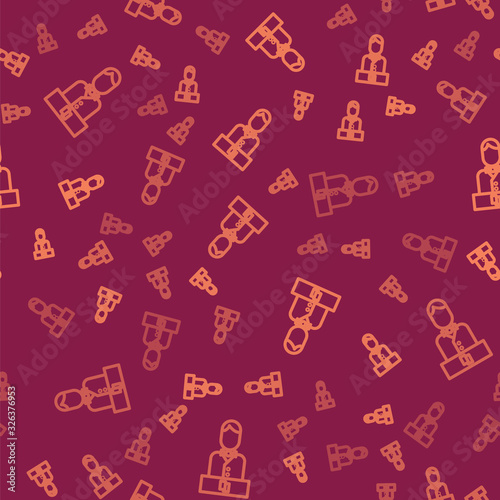 Brown line Casino dealer icon isolated seamless pattern on red background. Casino croupier. Vector Illustration