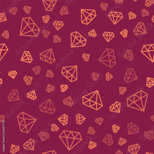 Brown line Diamond icon isolated seamless pattern on red background. Jewelry symbol. Gem stone. Vector Illustration