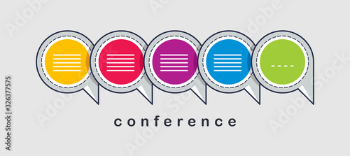 Communication concept shown with speech bubbles vector illustration, conference or briefing, blog public discussion, let’s talk.