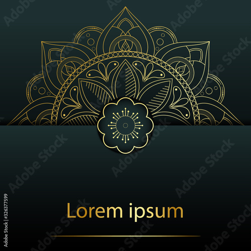 Circle pattern petal flower of mandala with gold color,Vector floral power mandala unique design with green jade background,Hand drawn pattern,concept Soul power,spiritual