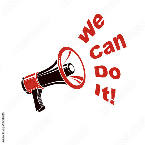 Vector poster created with loudspeaker equipment and we can do it writing. Propaganda as the element of marketing for advertisement and promotion.