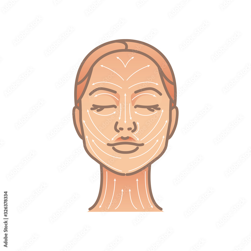 Massage facial lines. Elegant woman head. Face and neck massage. Beauty treatment, skin care, massage lines Massage facial lines. Elegant woman head. Face and neck massage. Beauty treatment, skin care, massage lines