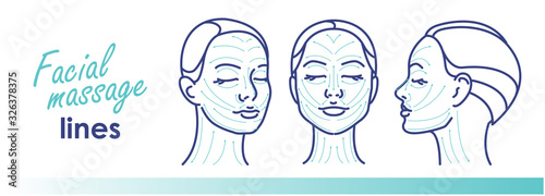 Massage facial lines. Vector illustration. Beauty treatment, skin care, massage lines.