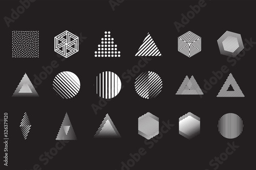 Universal Geometric Shapes Set. Design Forms on Black Background