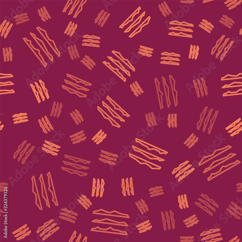 Brown line Strips of cocaine or heroin drug icon isolated seamless pattern on red background. Vector Illustration