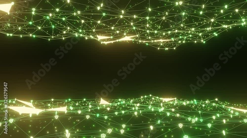 Abstract line lighting frame structure pattern wireframe polygon futuristic particle Shield icon 3D rendering, Firewall digital technology on black background seamless looping animation 4K, copy space
