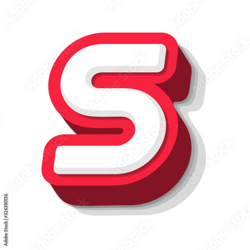 3D bold funny letter S, heavy type for modern super hero monogram, prize logo, comic graphic, fun and cool poster and education game. Extrude style vector typography design