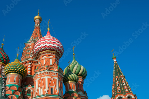 Saint Basil's Cathedral on Red Square on blue sky background in Moscow, Russia