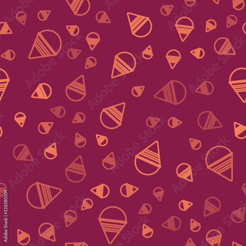 Brown line Fire cone bucket icon isolated seamless pattern on red background. Metal cone bucket empty or with water for fire fighting. Vector Illustration