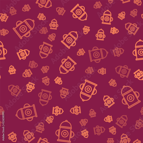 Brown line Fire hydrant icon isolated seamless pattern on red background. Vector Illustration