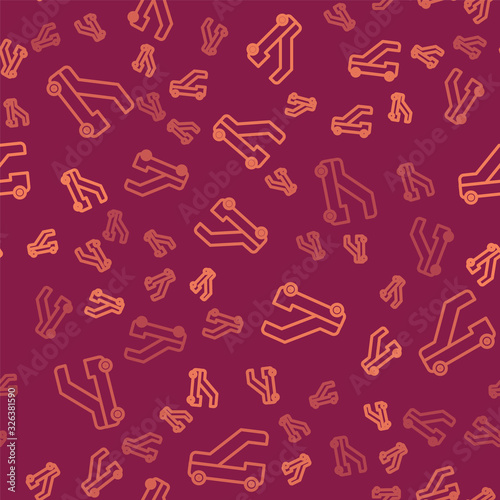 Brown line Passenger ladder for plane boarding icon isolated seamless pattern on red background. Airport stair travel. Vector Illustration