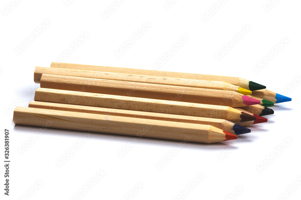 colored pencils isolated on white background. close up