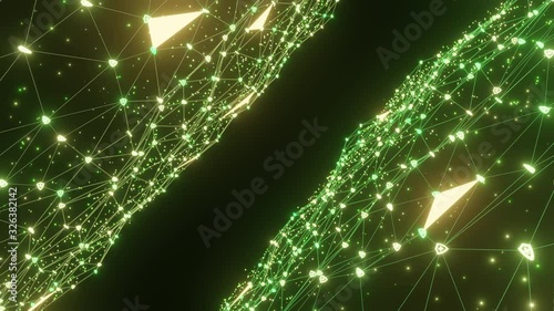 Abstract line lighting frame structure pattern wireframe polygon futuristic particle Shield icon 3D rendering, Firewall digital technology on black background animation 4K, copy space