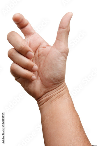 Male Asian hand gestures isolated over the white background. Soft Grab Action. Touch Action.