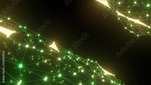 Abstract line lighting frame structure pattern wireframe polygon futuristic particle Shield icon 3D rendering, Firewall digital technology on black background seamless looping animation 4K, copy space