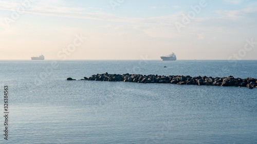 Oil tanker ship at blue sea, Italy © k_samurkas
