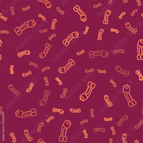 Brown line Police electric shocker icon isolated seamless pattern on red background. Shocker for protection. Taser is an electric weapon. Vector Illustration