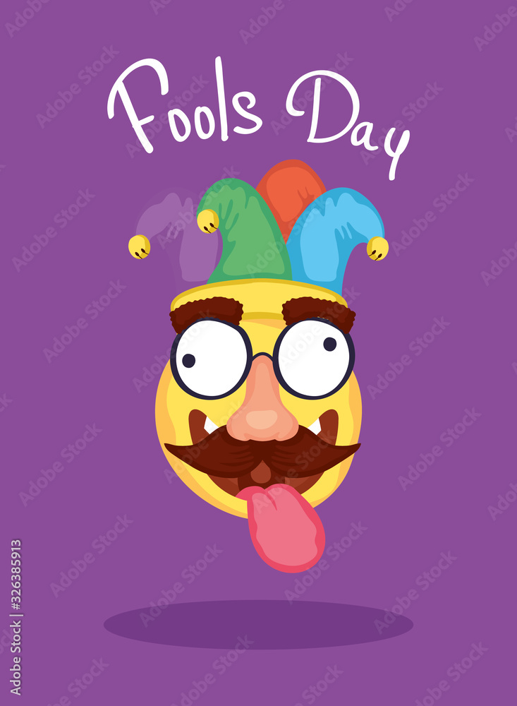 happy april fools day card with emoji and crazy mask