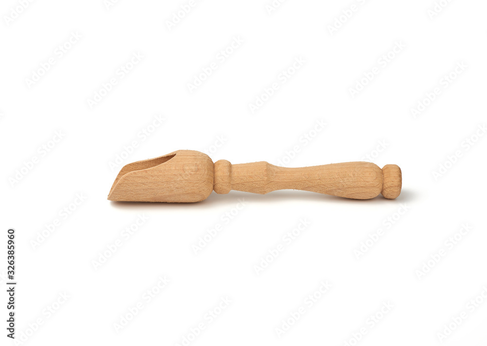new wooden scoop for bulk products and spices isolated on a white background new wooden scoop for bulk products and spices isolated on a white background