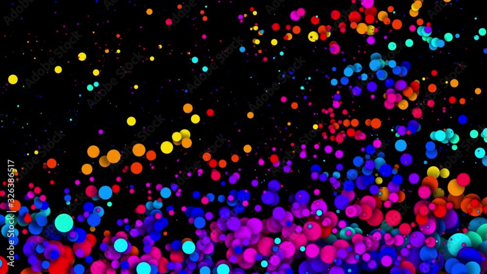 4k looped seamless abstract background, beautiful multi-colored circles in flat style like paint bubbles or dye droplets in water. Luma matte as alpha channel. Particles increase and decrease 10