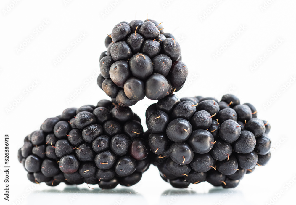 Close up blackberry on white background.