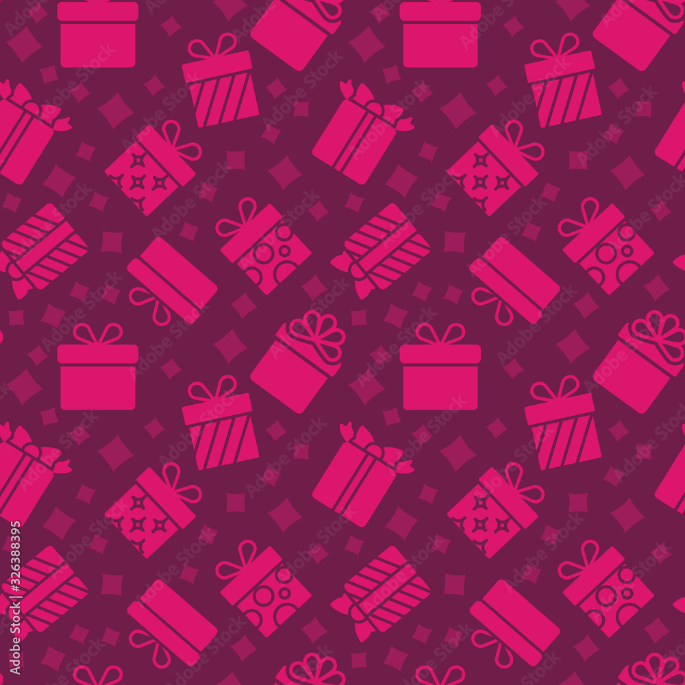 Gift box wrapper icons pattern. Present boxes seamless background. Seamless pattern vector illustration