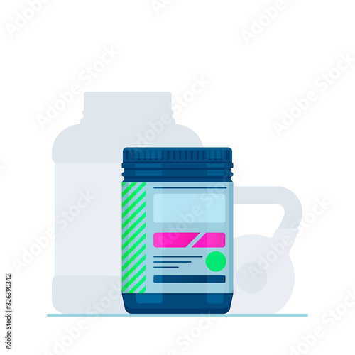 Sport Nutrition Containers. Branched-Chain Amino Acids set. Black cans collection with BCAA. Jar label on white background. Vector product packaging