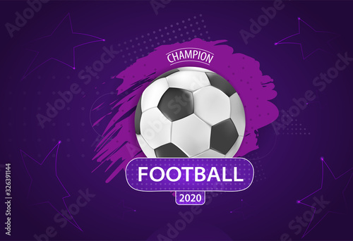 Football cup. Ball graphic design on a violet background with spots. Stylish background. vector illustration.