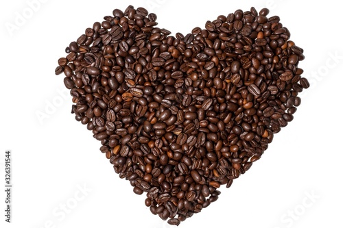 heart made of coffee beans. isolate on white background