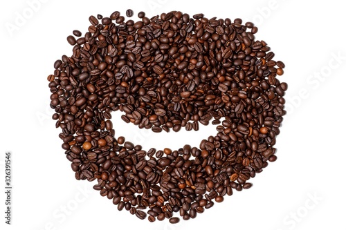 face with a smile from coffee beans. hollow nai white background