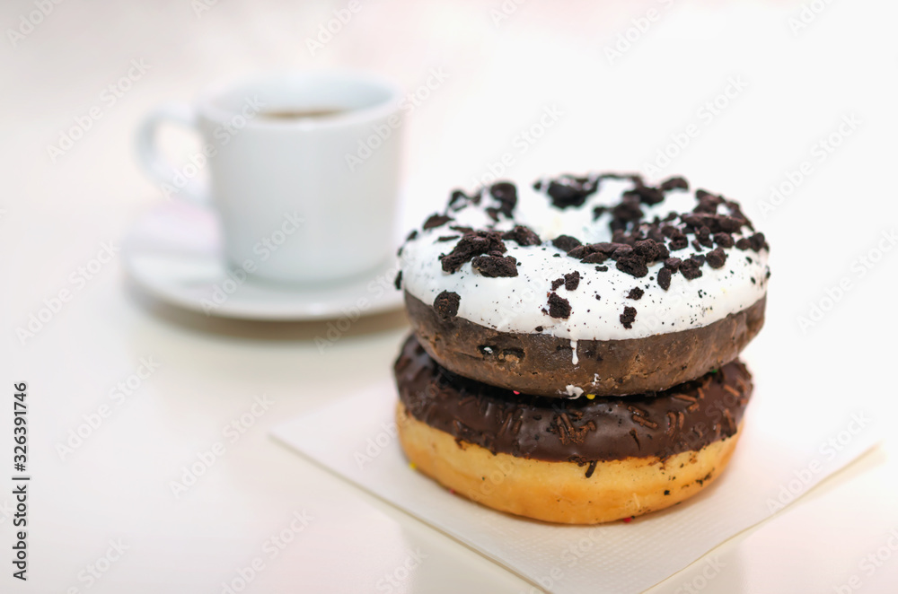 Coffee and donuts for breakfast. Coffee and donuts for breakfast.
