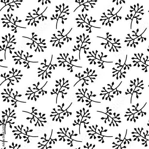 Hand drawn Floral seamless pattern. simple doodle branch.